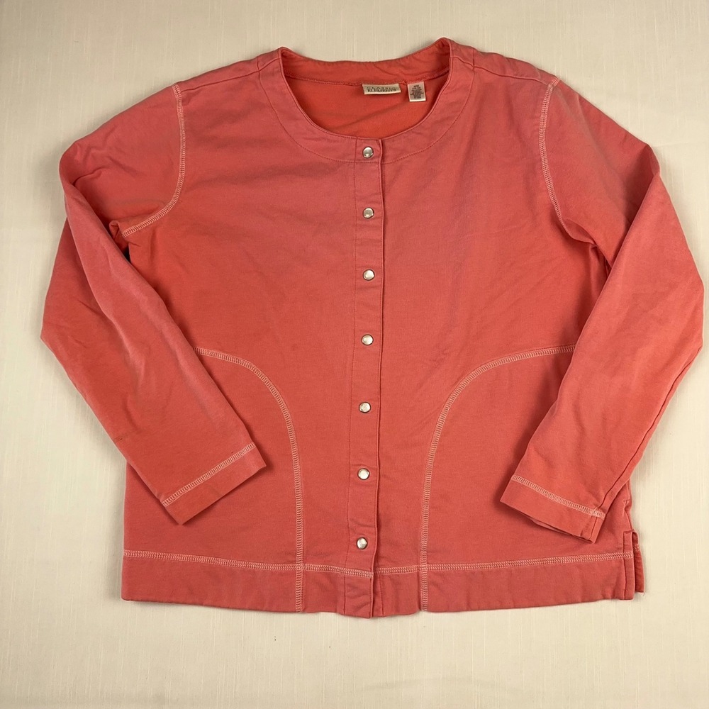 Classic Elements Womens Coral Pink Snap Front Cardigan Sweater Size Medium